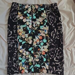 Byron Lars Black Pencil Skirt with Multicolor Sequin Floral Panel